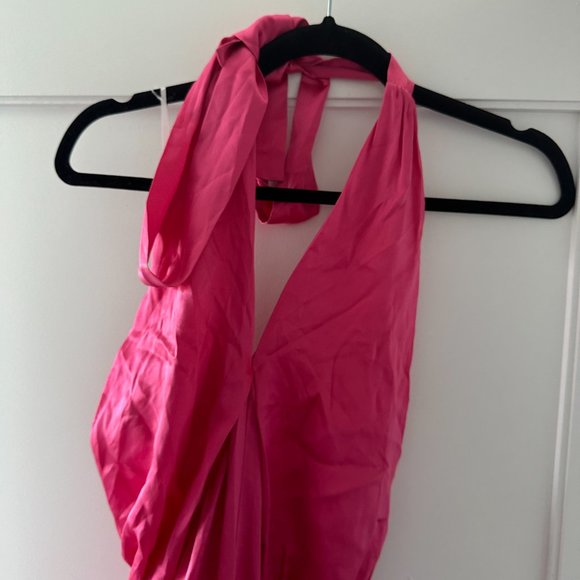 NWT Reformation Veria Silk Maxi Dress Sz 12 Flambe Pink Halter Neckline - Picture 4 of 9